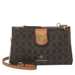 NWT Nanette Lepore Daisy Print Wallet..LOGO CHOCOLATE. 6" H x 8.5" W x 1" D